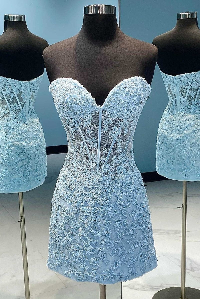 Irmeli | Blue Appliques Strapless Short Homecoming Dress