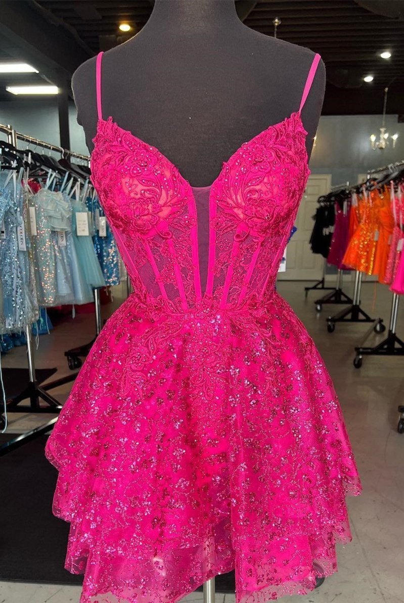 Heiden | A-Line Spaghetti Straps Short Homecoming Dress with Appliques