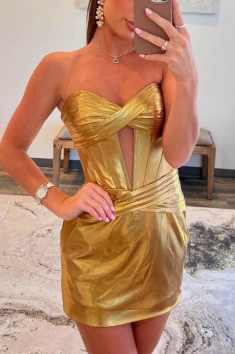 Dottie | Strapless Metallic Royal Blue Keyhole Ruched Tight Homecoming Dress