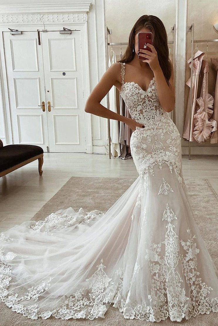 Kinslee | Mermaid Sweetheart Spaghetti Straps Wedding Dress With Appliques