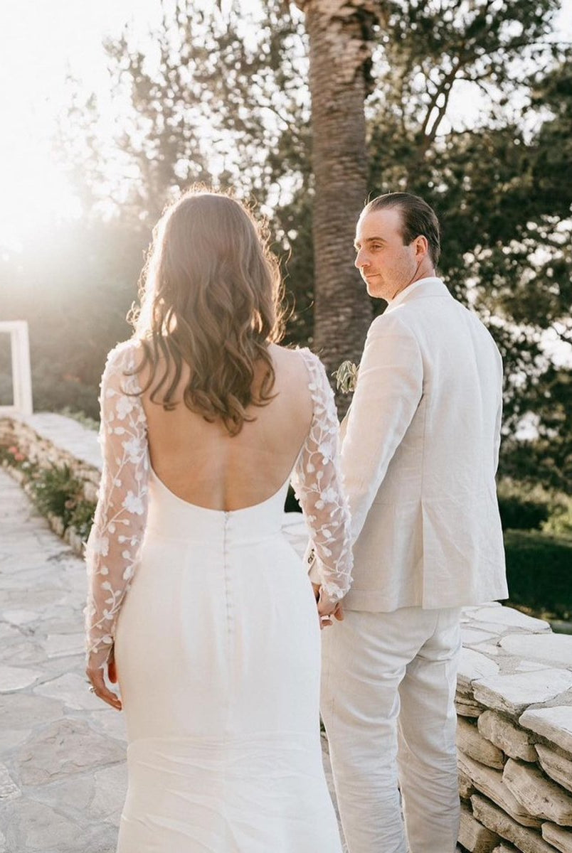 Fairy Mermaid Sweetheart Long Sleeves Satin Wedding Dresses with Appliques