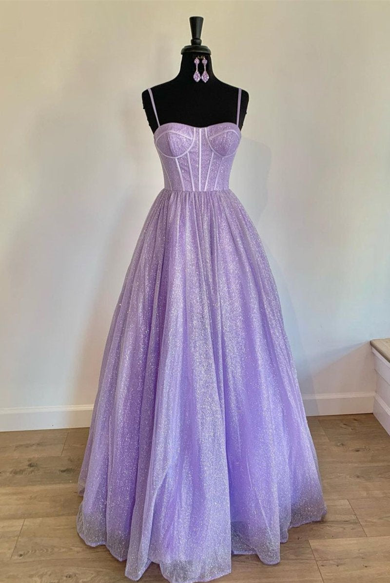 Justice | A - Line Lavender Straps Long Formal Dress - KissProm