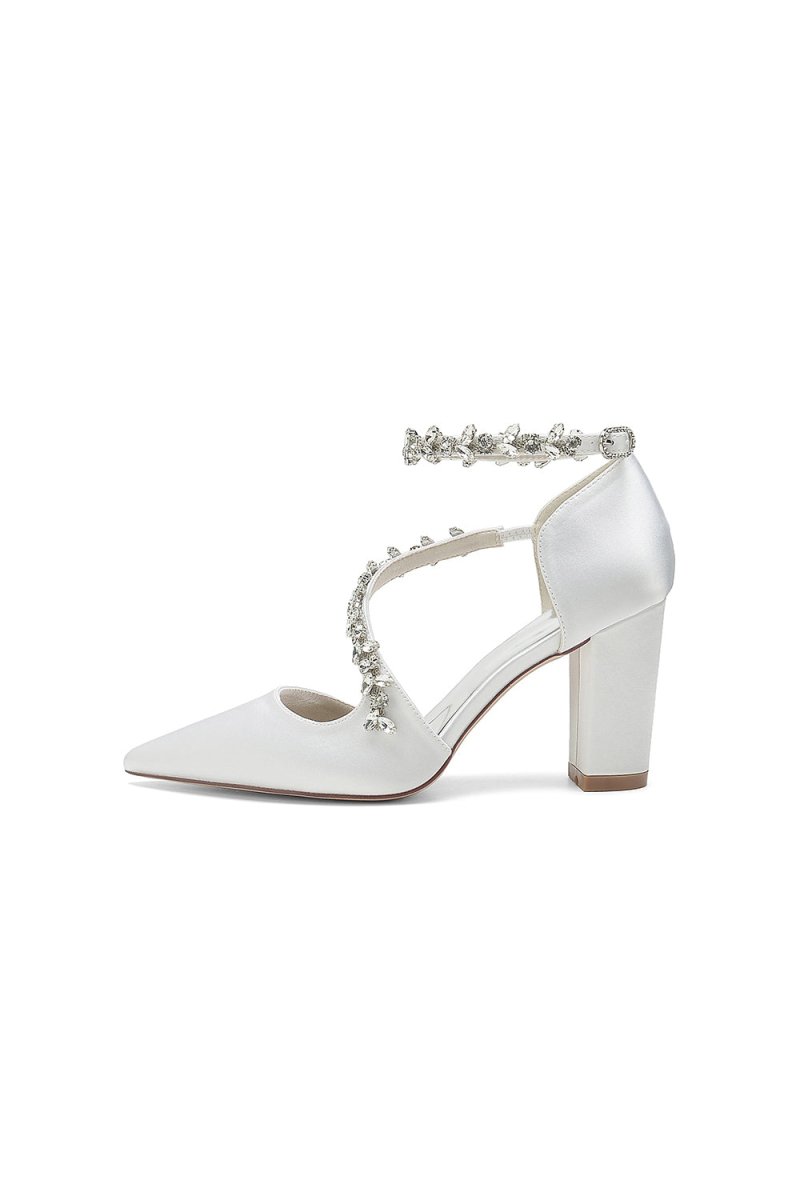 White Satin Pump with Silver Chain Accent - KissProm