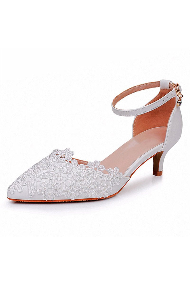 White Lace Embellished Stiletto Pointed Toe Sandals - KissProm