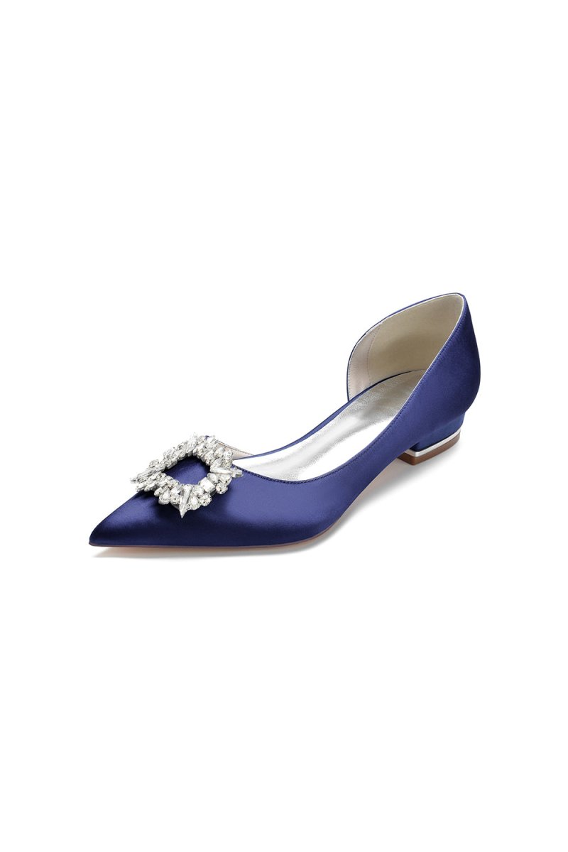 Satin Pointed Toe Kitten Heels With Rhinestone - KissProm