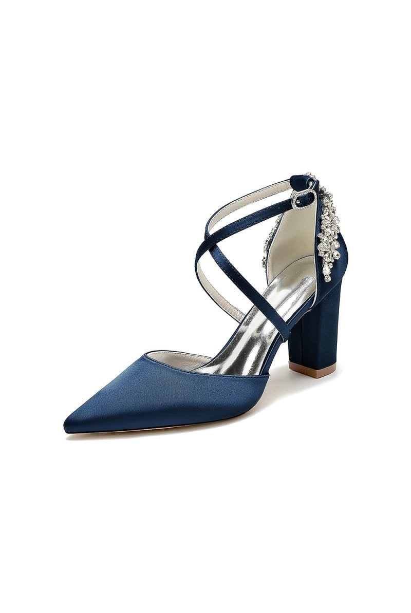 White Satin Pump with Cross - Strap and Metal Accent - KissProm