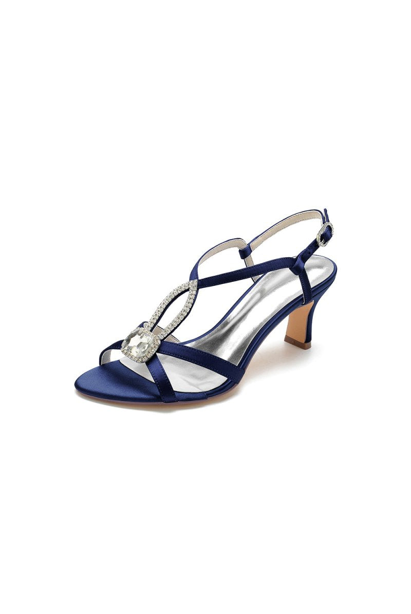 Elegant Royal Blue Satin Peep - Toe Pump with Silver Ornament - KissProm