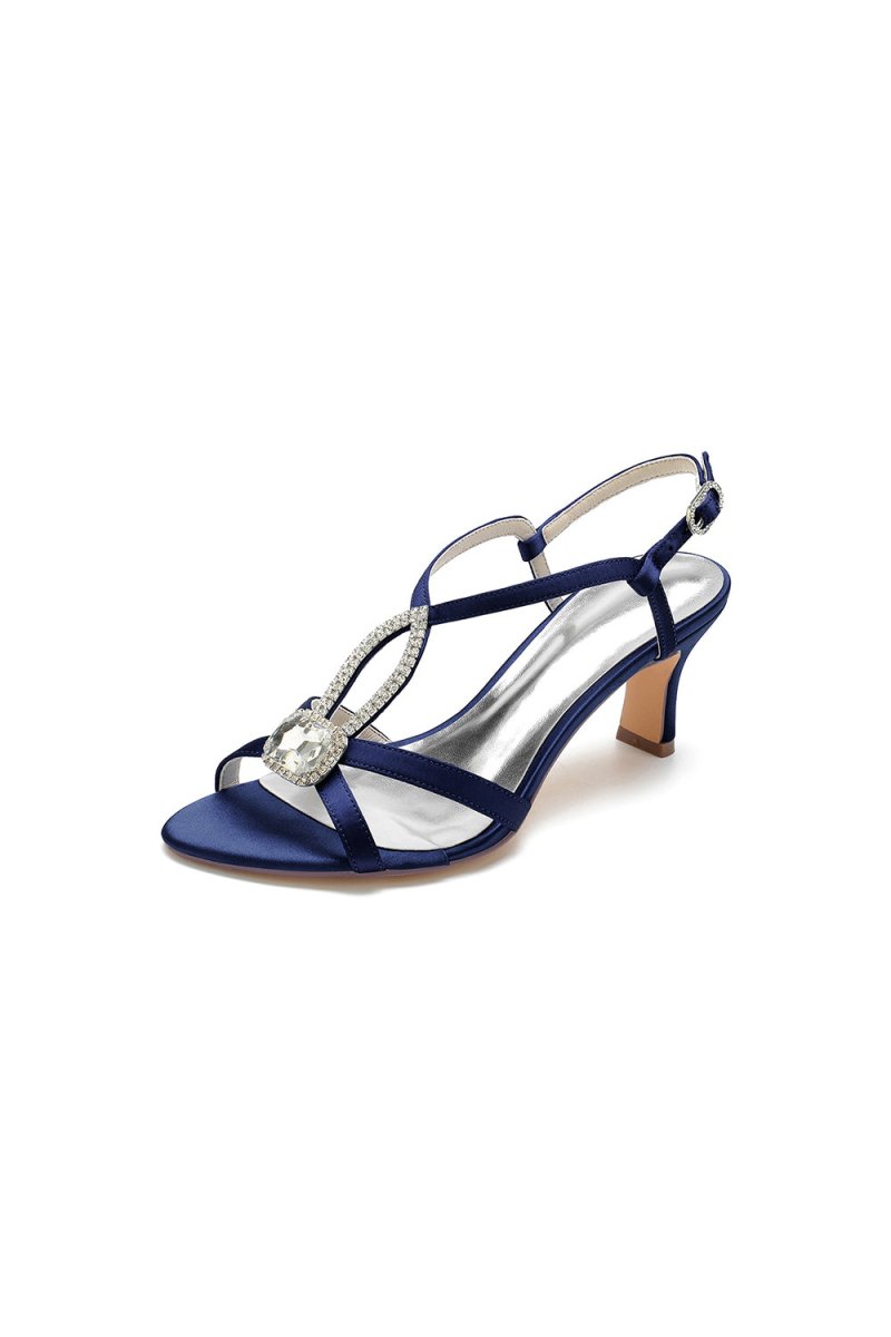 Elegant Royal Blue Satin Peep - Toe Pump with Silver Ornament - KissProm