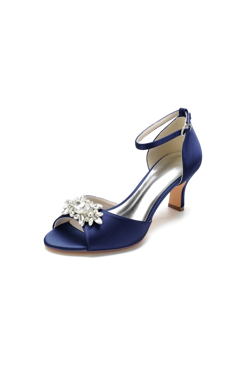 Royal Blue Satin Pump with Crystal Flower Accent - KissProm