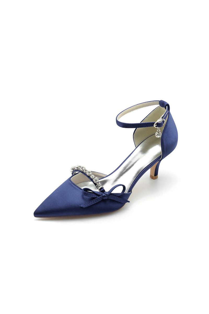 Pointed Toe Rhinestone Kitten Heels With Bow - KissProm