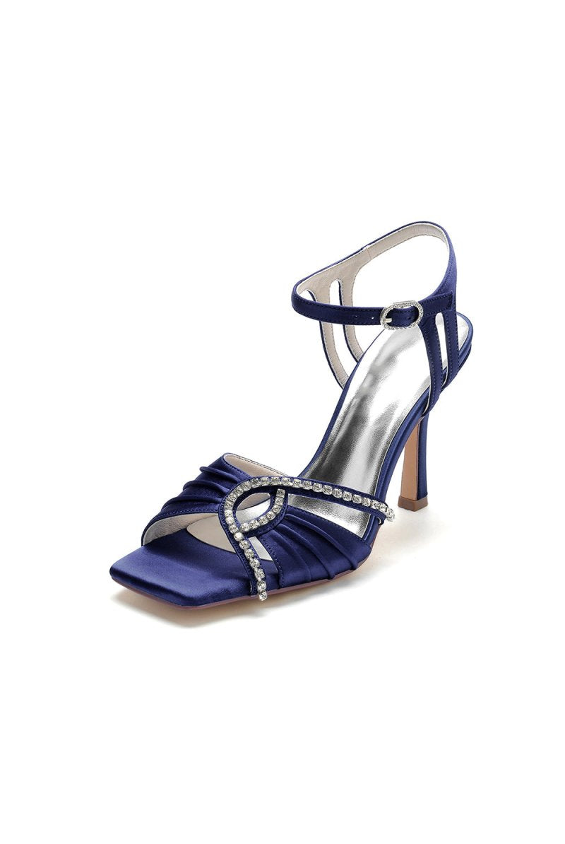 Royal Blue Satin Heels with Rhinestone Detailing - KissProm