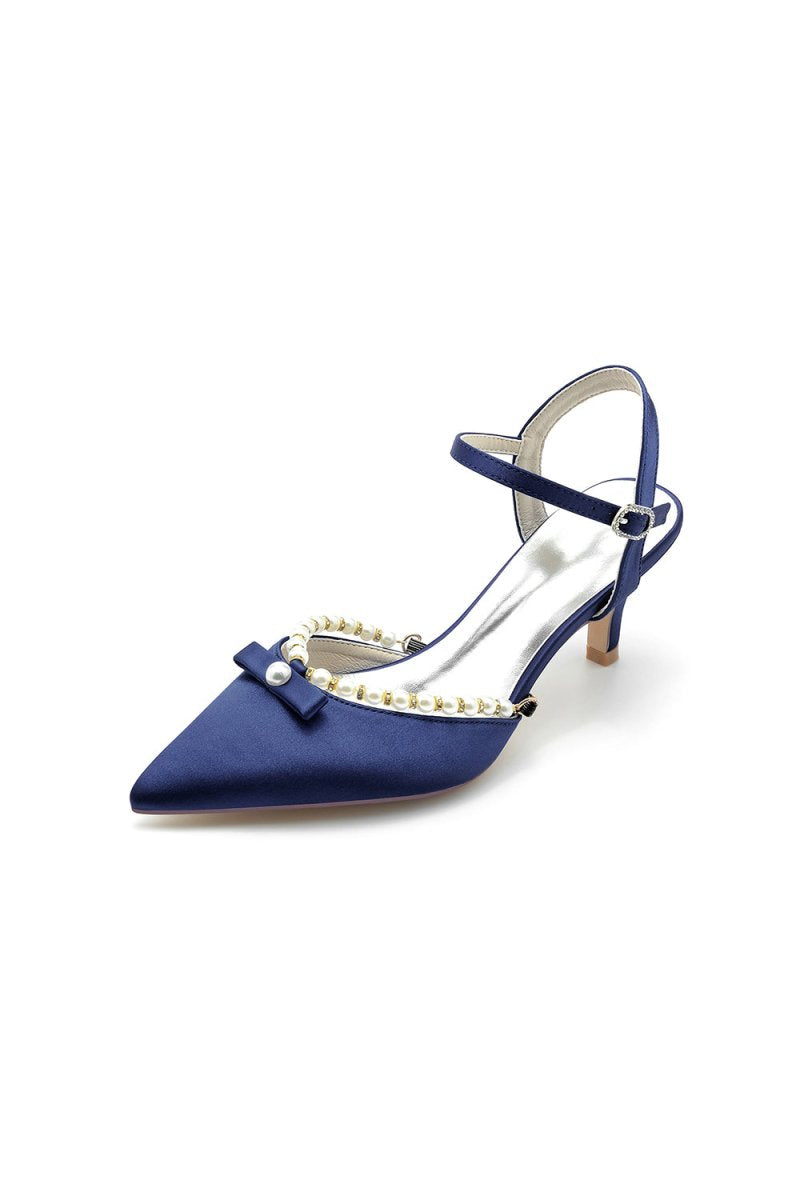 Pearl Satin Pointed Toe High Heels - KissProm