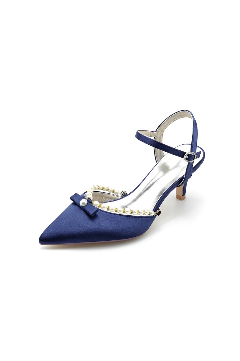 Pearl Satin Pointed Toe High Heels - KissProm