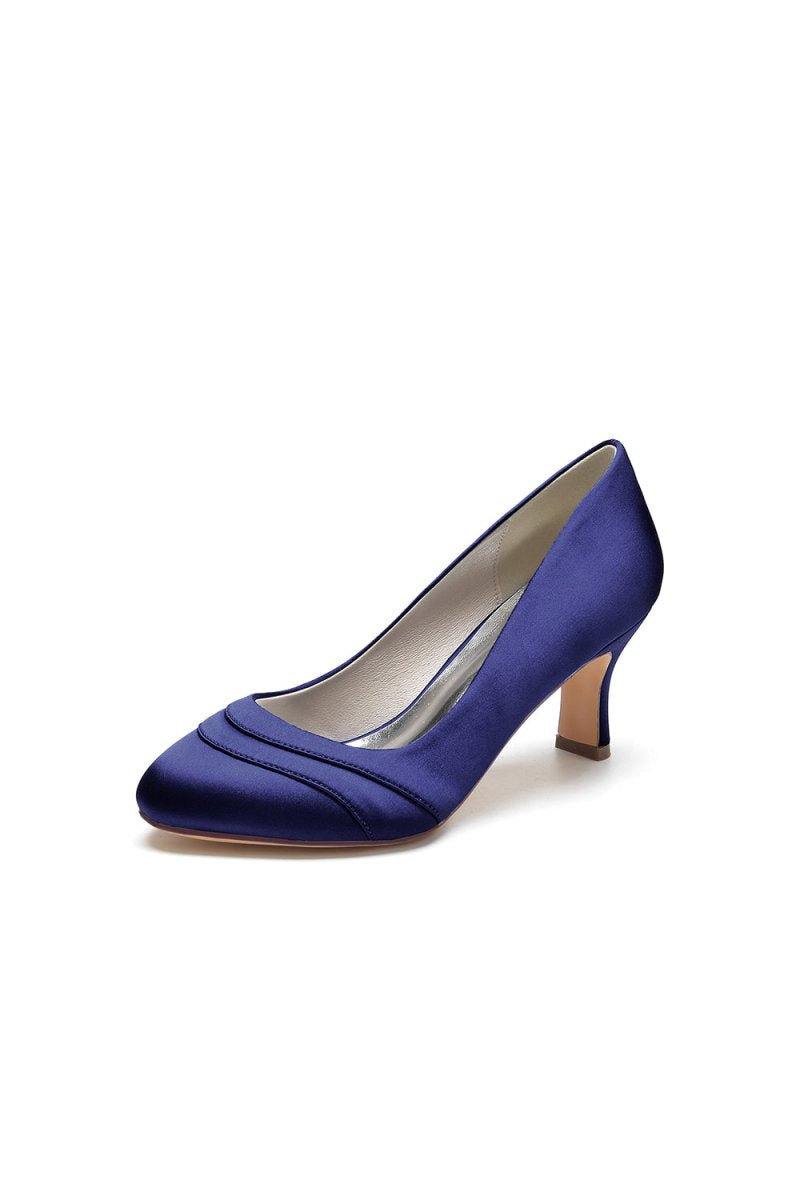 Elegant Royal Blue Satin Heels with Short Stiletto Heel - KissProm