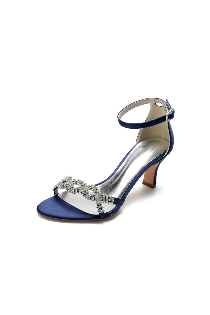 Elegant Blue Satin Pump with Silver Chain and Rhinestone Accents - KissProm