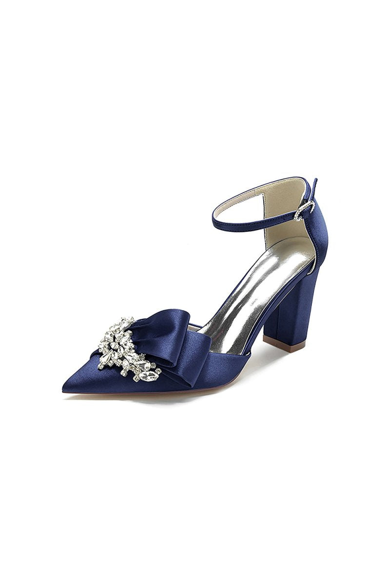 White Satin Heels Featuring a Large Decorative Bow and Metallic Heel - KissProm