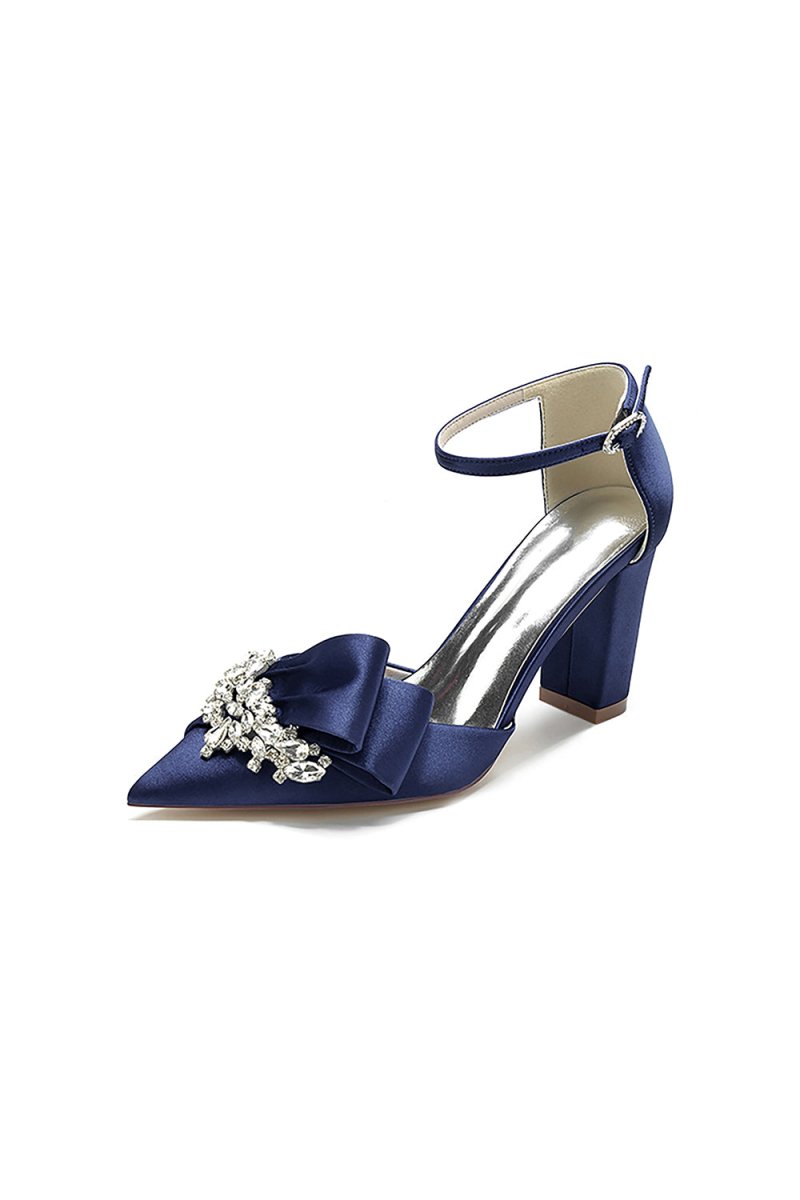 White Satin Heels Featuring a Large Decorative Bow and Metallic Heel - KissProm