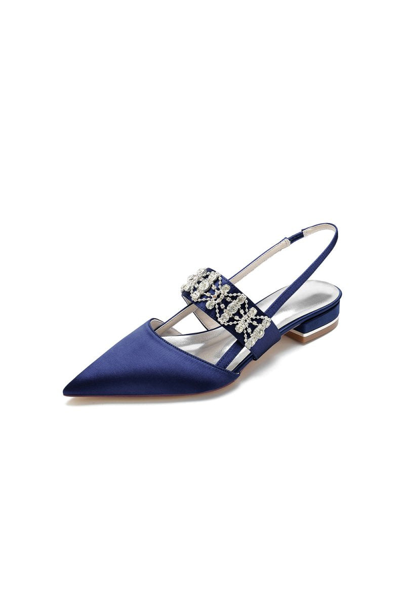 Pointed Toe Rhinestone Beaded Kitten Heels - KissProm