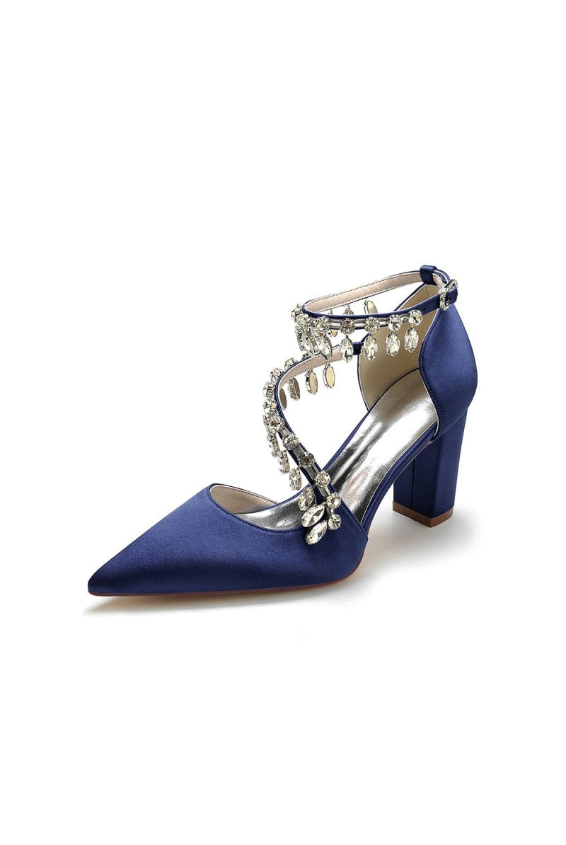 White High Heels with Chain and Crystal Accent - KissProm