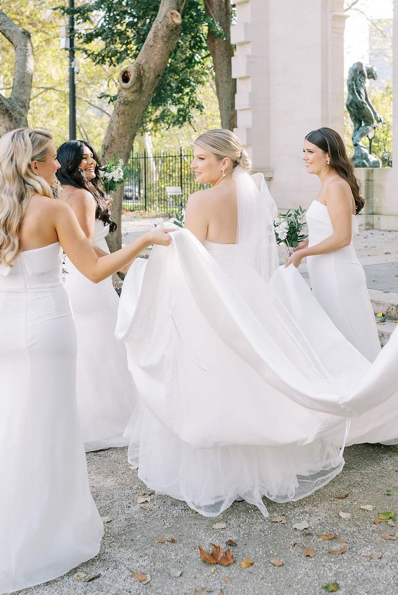 Elegant A - Line One Shoulder White Satin Wedding Dresses - KissProm