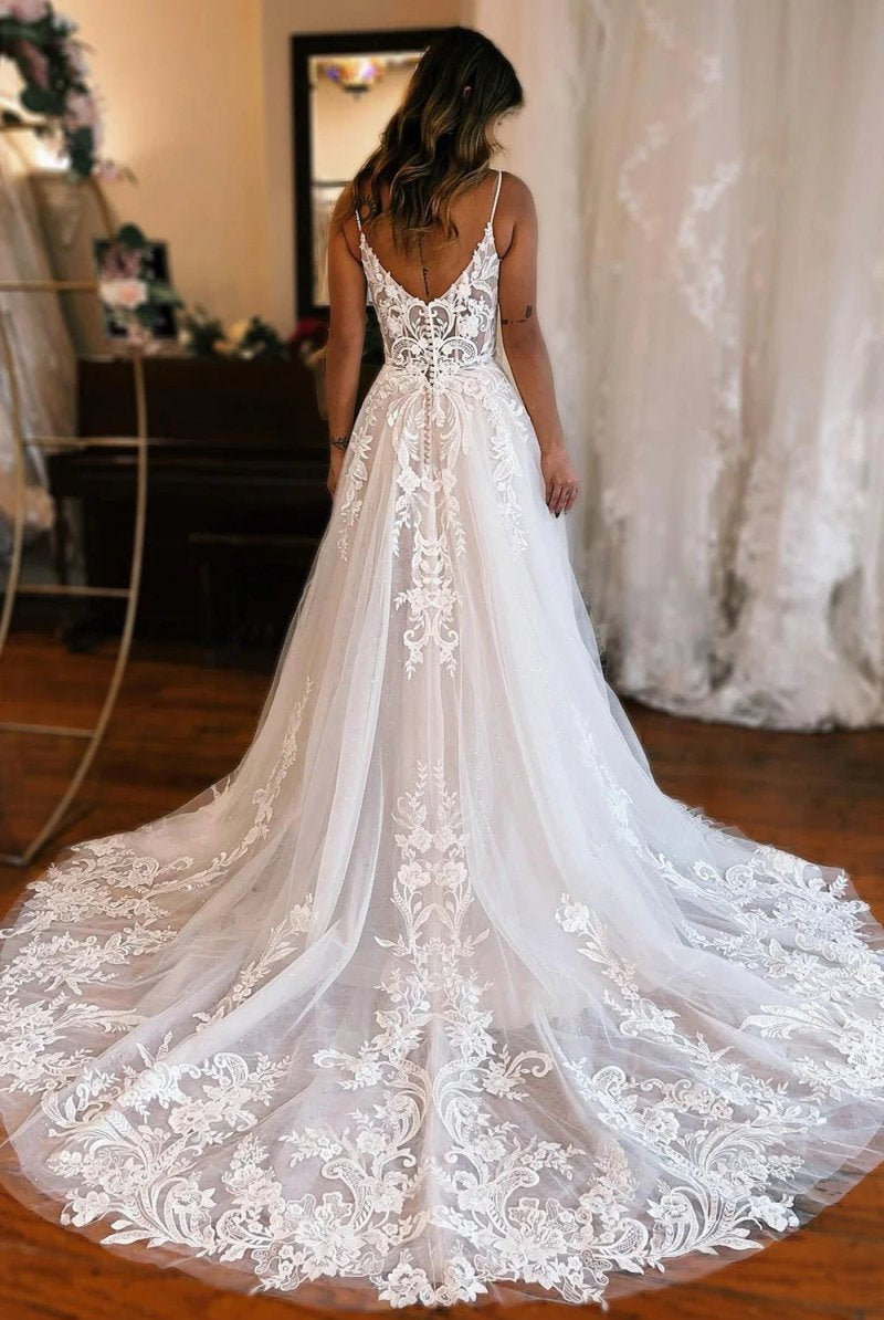 Kelly | A-Line Off The Shoulder Wedding Dress With Appliques And Slit