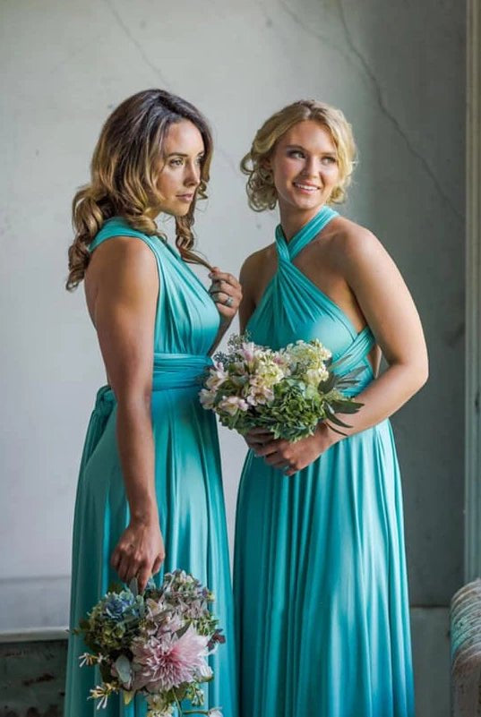 A Line Halter Neck Jersey Bridesmaid Dress With Half Sleeves And Straps Back - KissProm