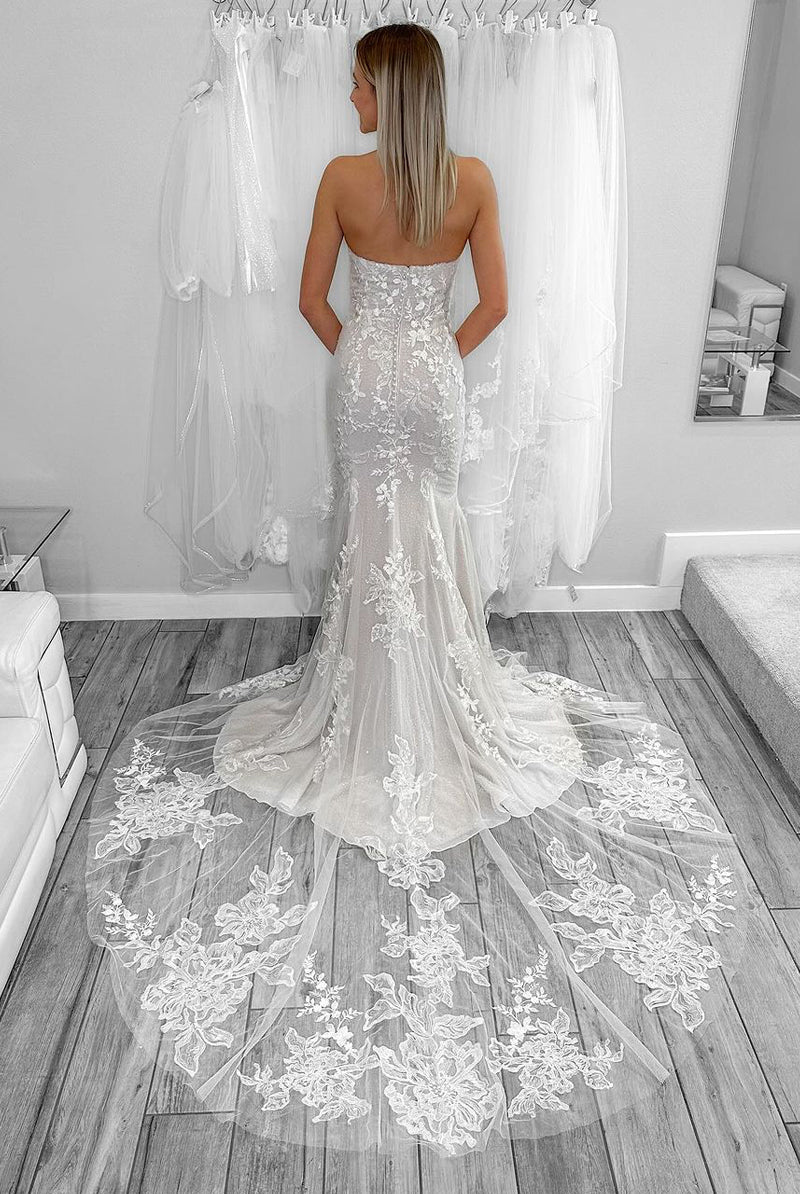 Mermaid Strapless Tulle Appliques Wedding Dresses