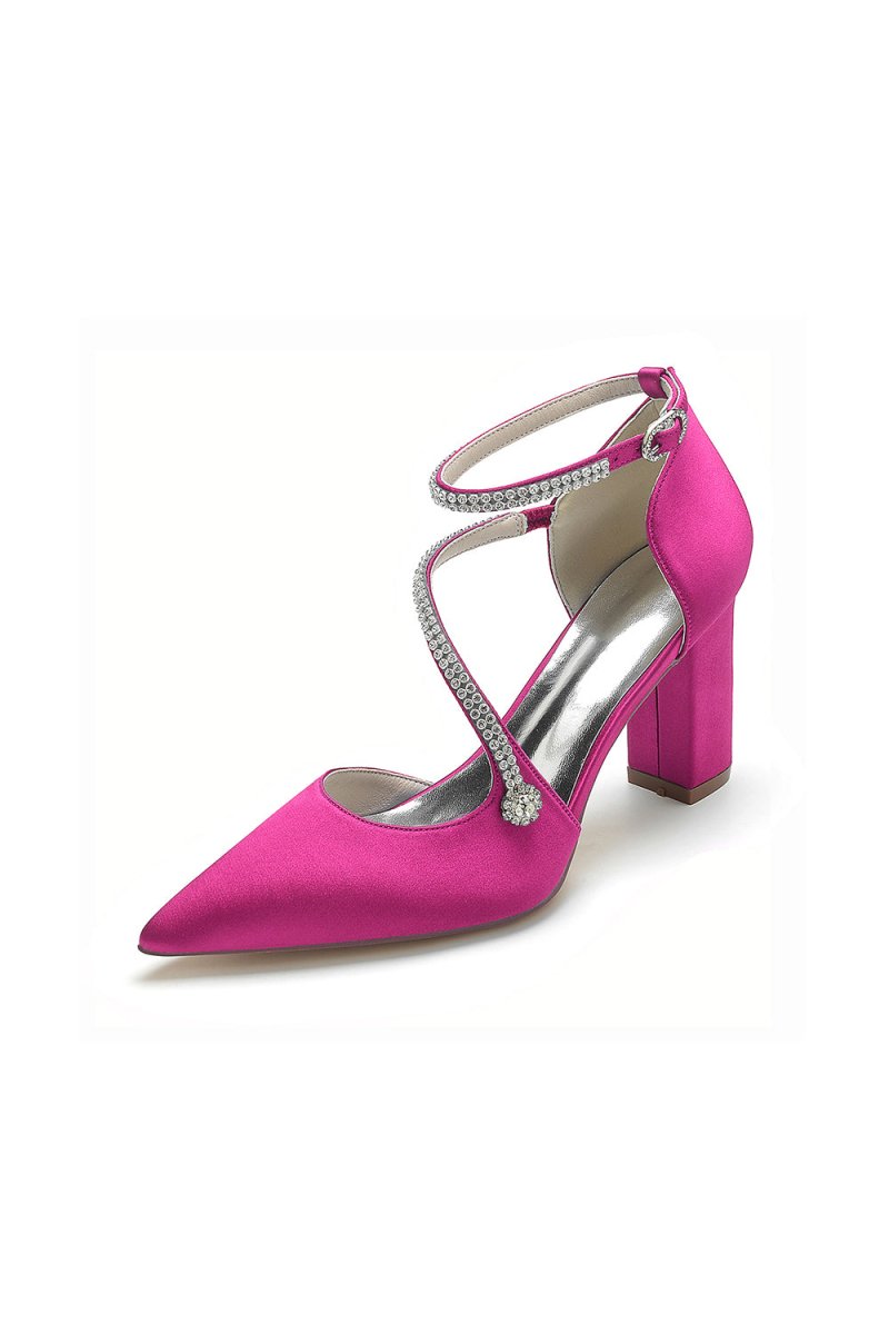 White Satin Pump with Cross - Strap and Beaded Buckle - KissProm