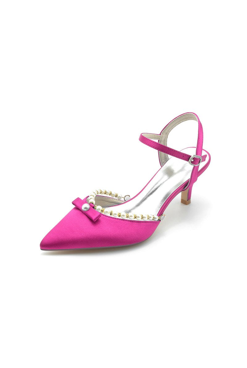 Pearl Satin Pointed Toe High Heels - KissProm