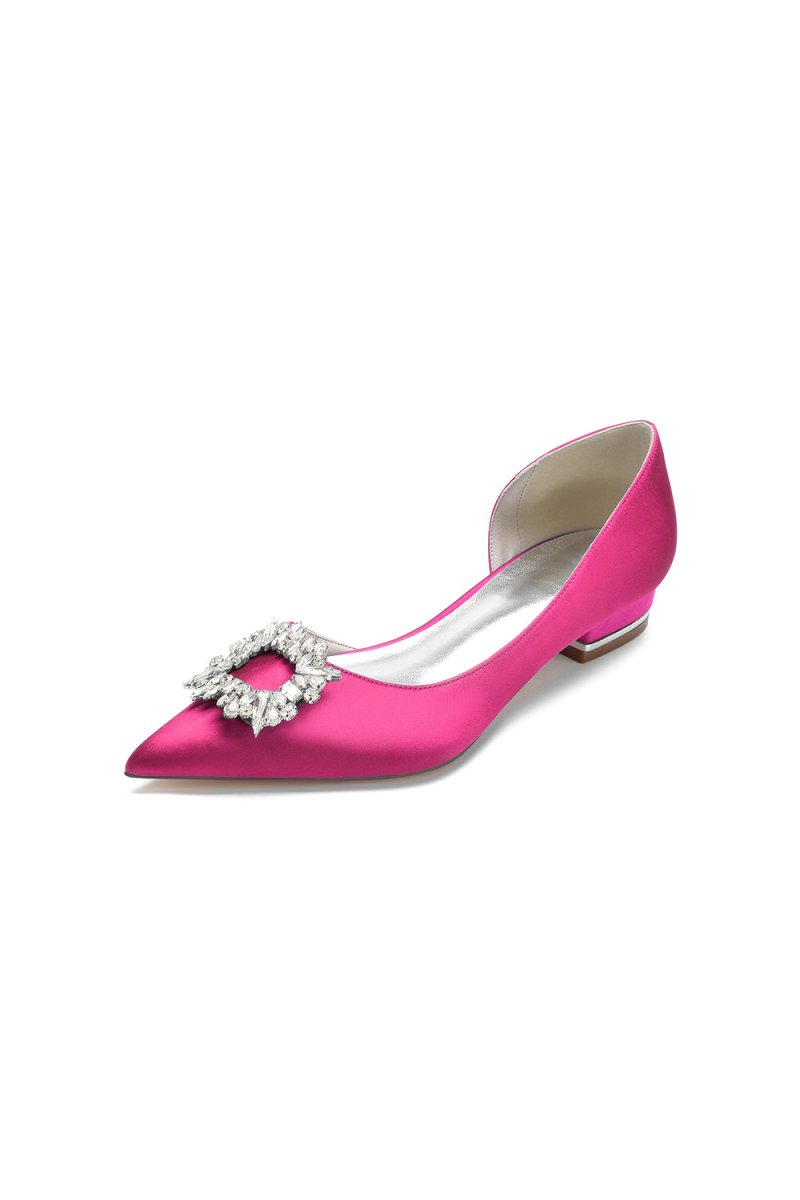 Satin Pointed Toe Kitten Heels With Rhinestone - KissProm