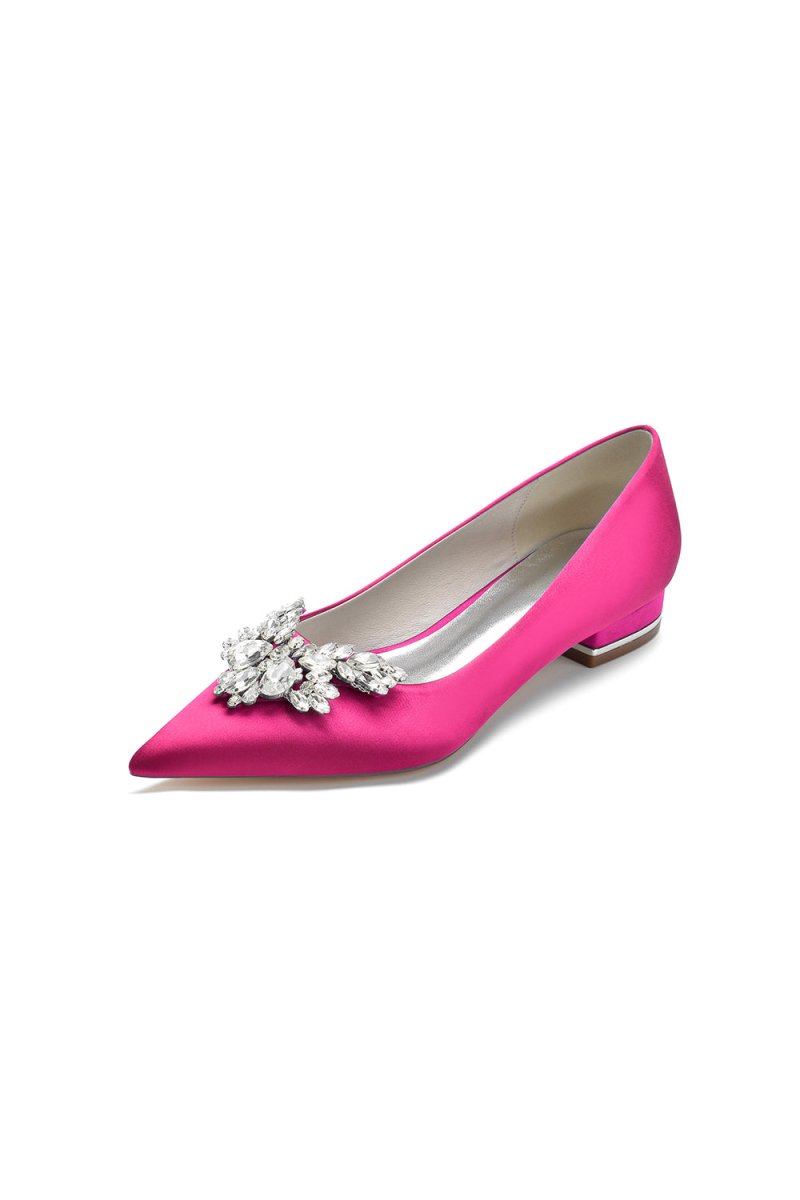 Satin Pointed Toe Rhinestone Kitten Heels - KissProm