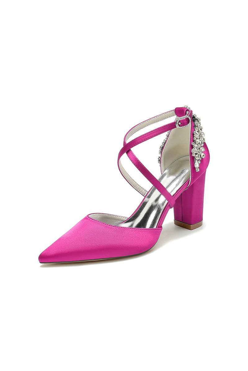 White Satin Pump with Cross - Strap and Metal Accent - KissProm