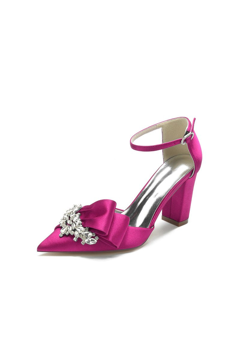 White Satin Heels Featuring a Large Decorative Bow and Metallic Heel - KissProm