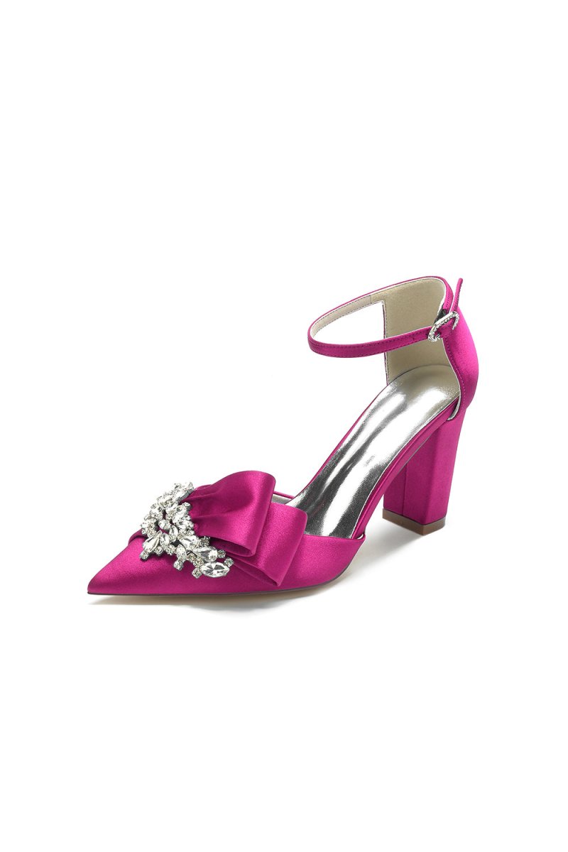 White Satin Heels Featuring a Large Decorative Bow and Metallic Heel - KissProm