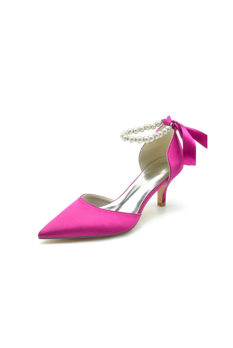 Pointed Toe Ribbons Faux Pearl Pumps - KissProm
