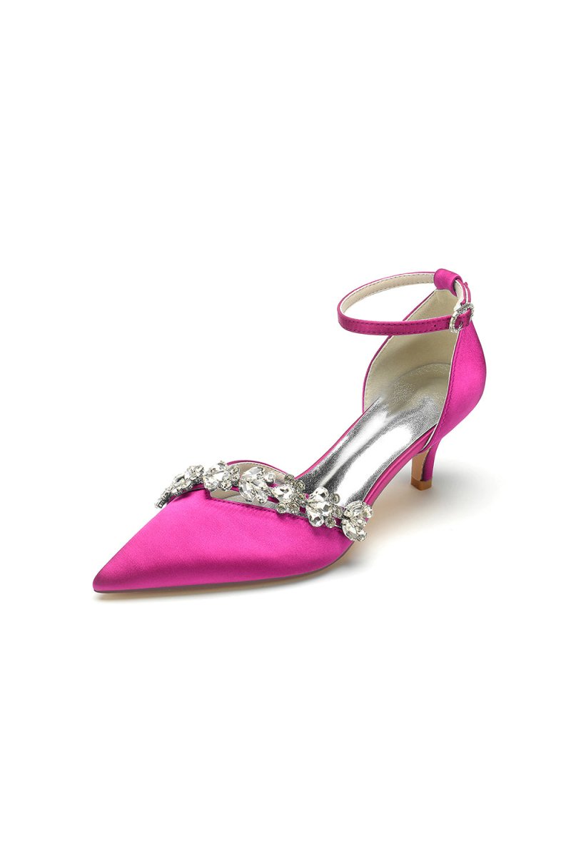 Elegant Pointed Toe Rhinestone Kitten Heels - KissProm