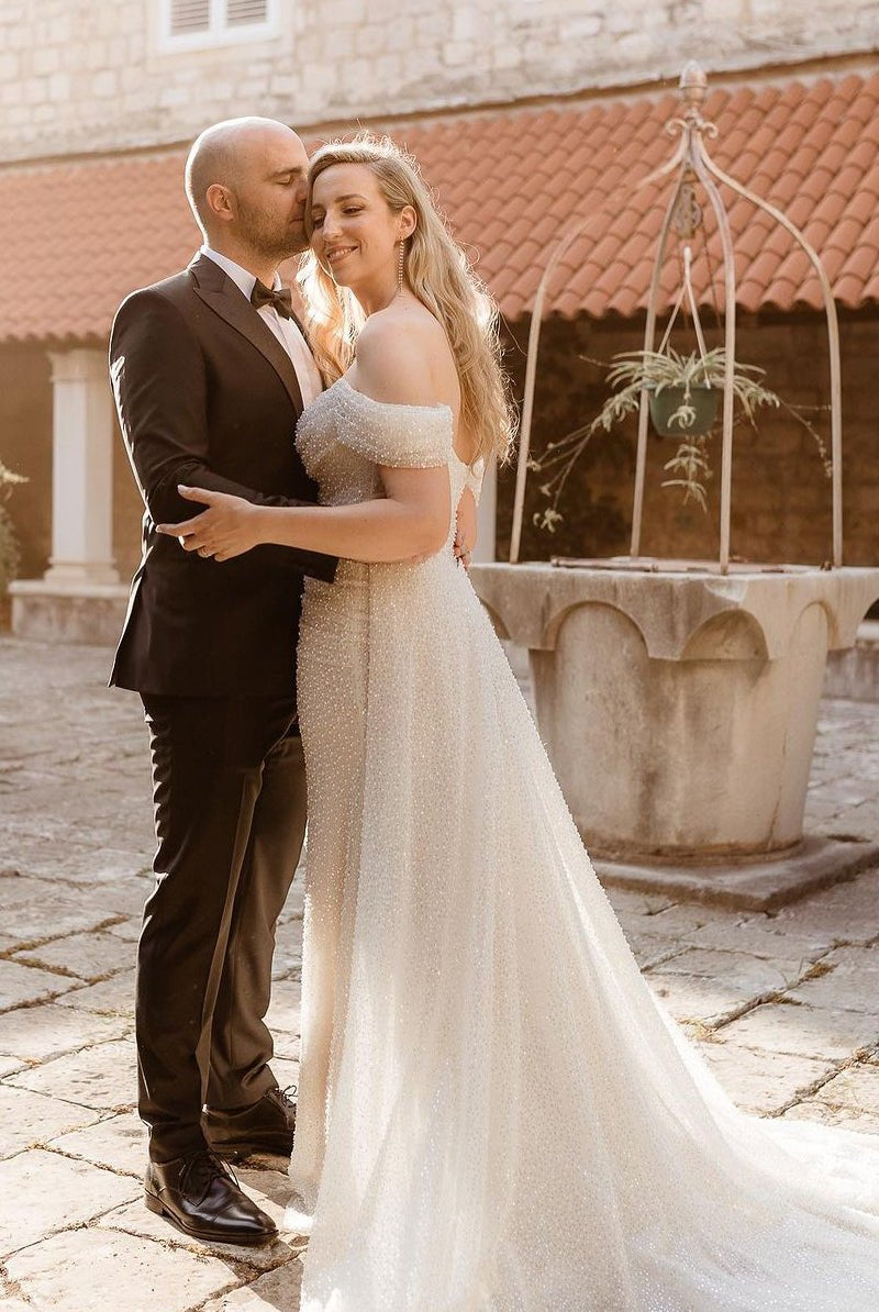 Sparkly Mermaid Off the Shoulder Sequins Wedding Dresses