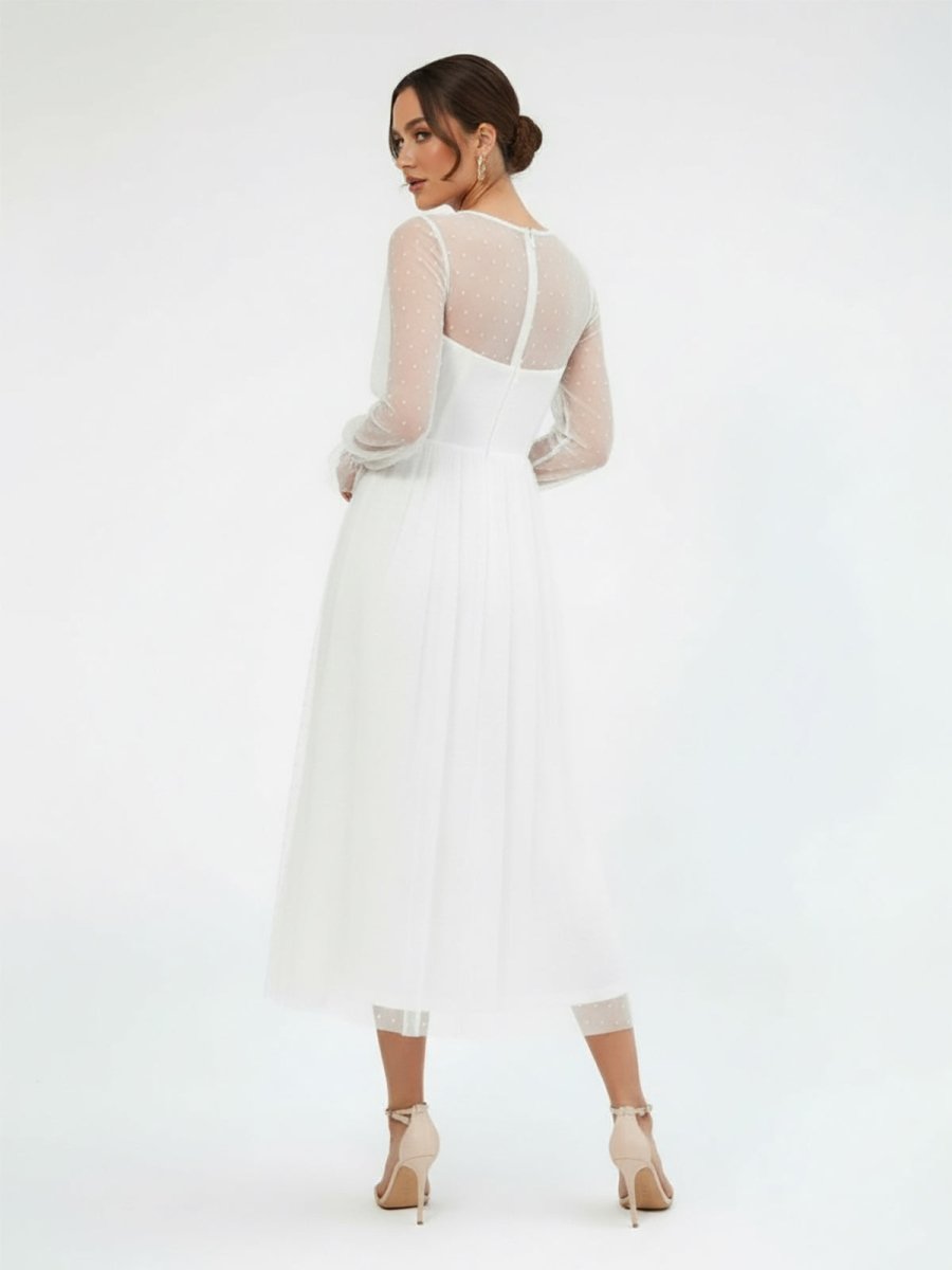 Zelina | Elegant A-Line Long Sleeve Tea Length Wedding Dresses