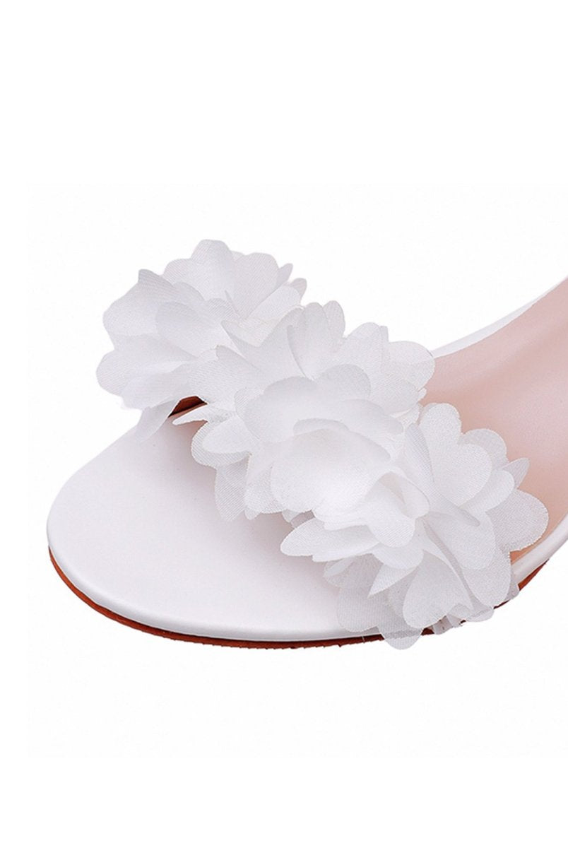 White Floral Open Toe Ankle - Strap Beach Sandals - KissProm