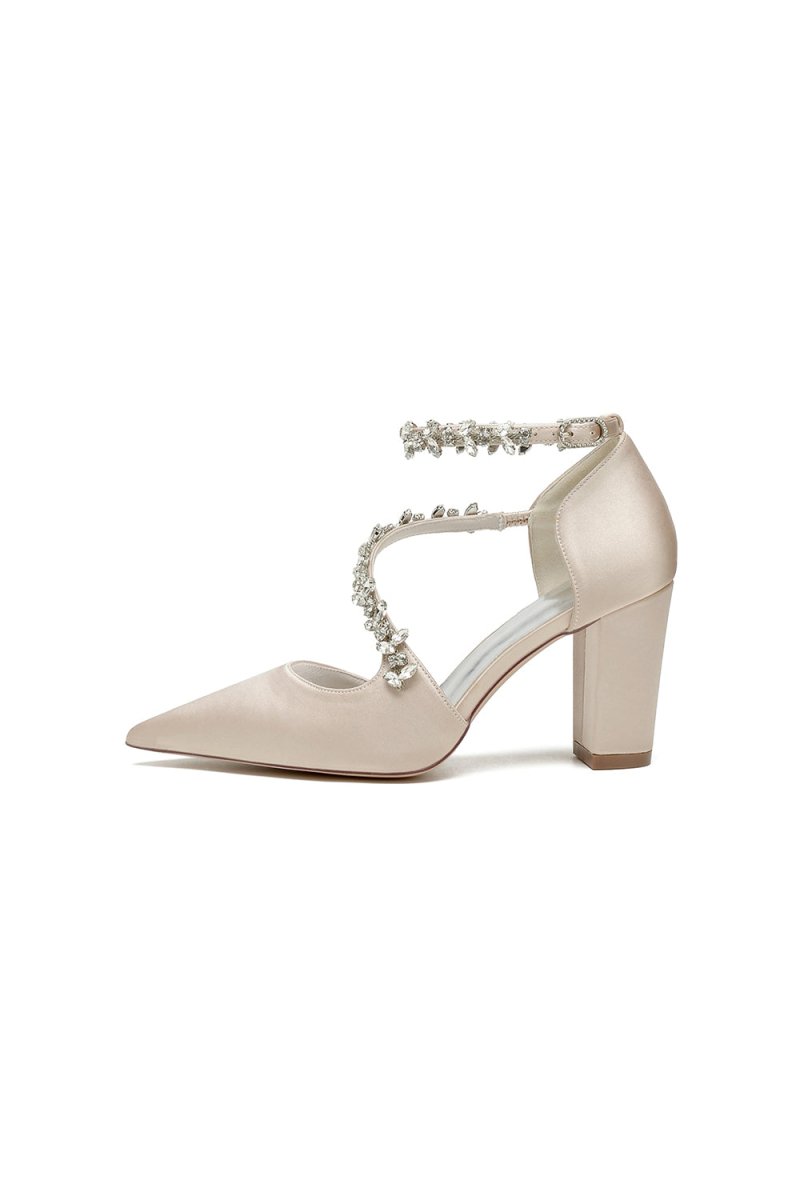 White Satin Pump with Silver Chain Accent - KissProm