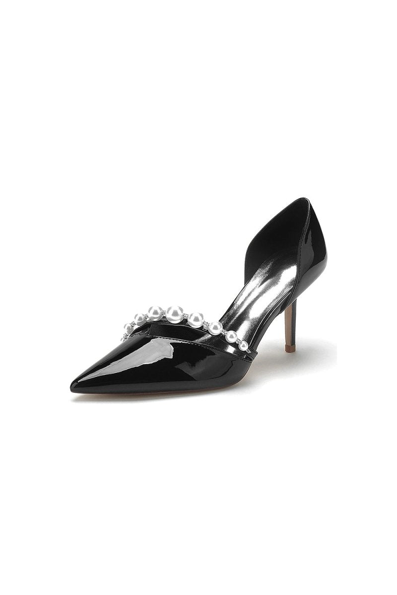 Black Elegant High Heels with Pearl Decoration - KissProm