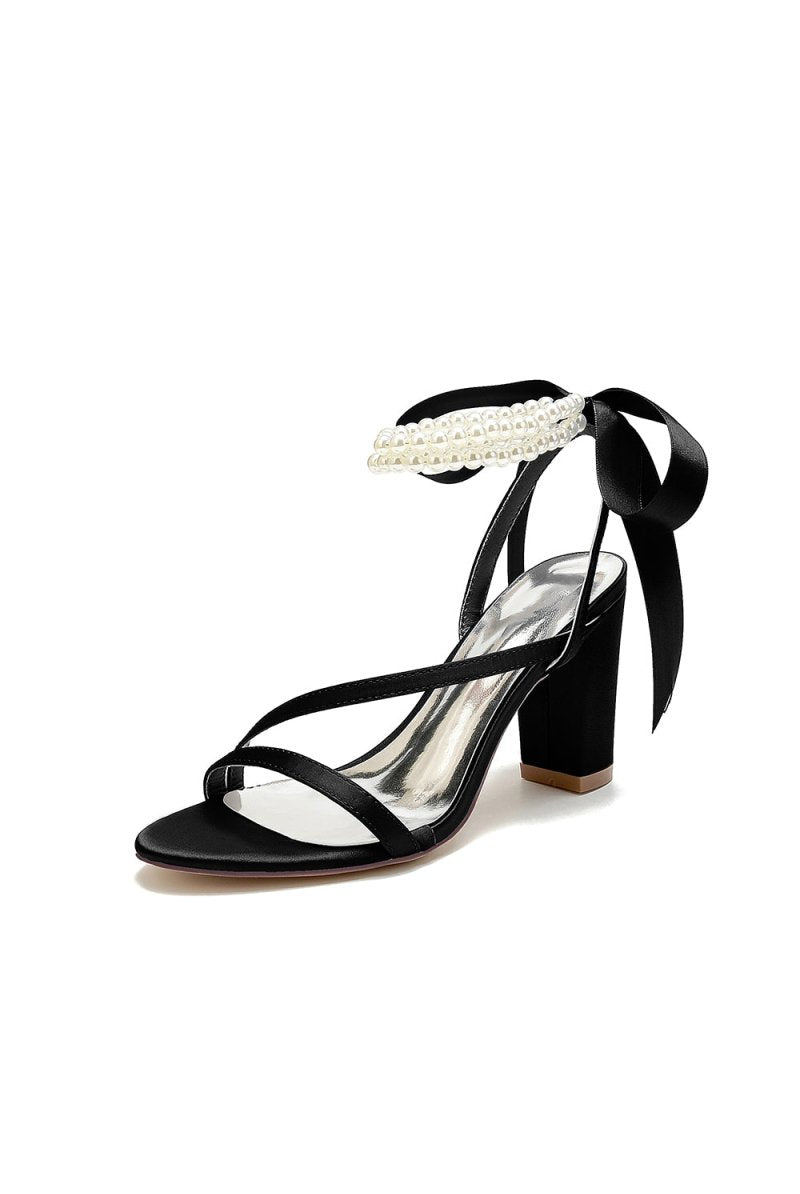Pearl Open Toe Ankle Strap High Heels - KissProm