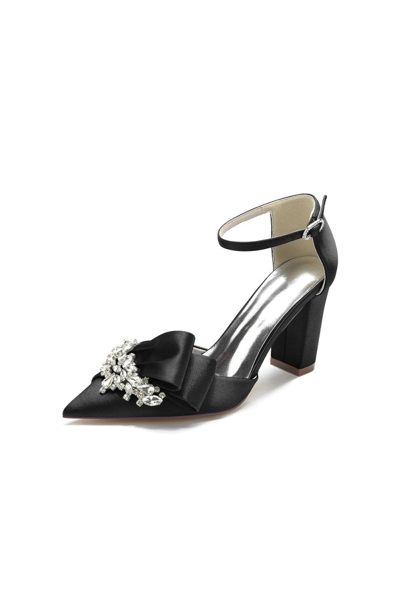 White Satin Heels Featuring a Large Decorative Bow and Metallic Heel - KissProm