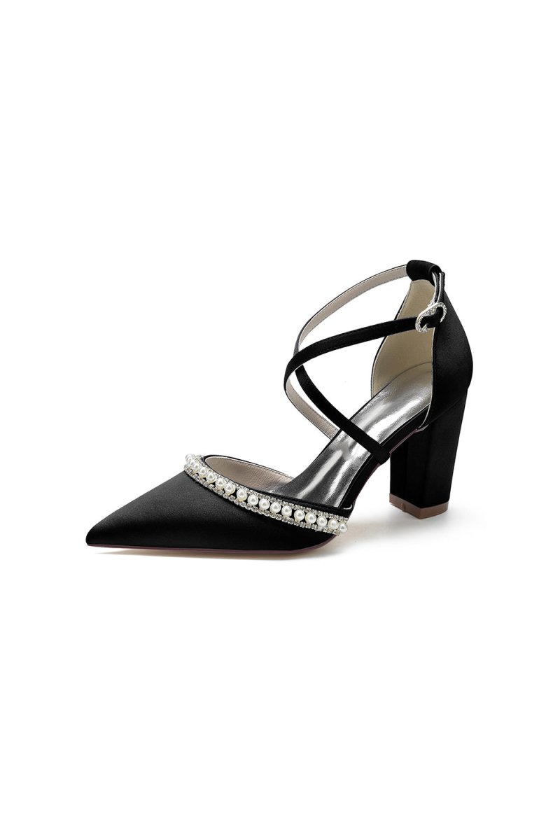 Champagne Satin Pump with Pearl and Metal Accents - KissProm