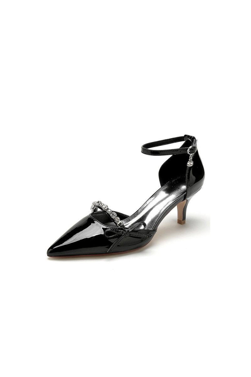 Elegant Stiletto Heel Patent Leather Pumps with Metallic Ornament - KissProm