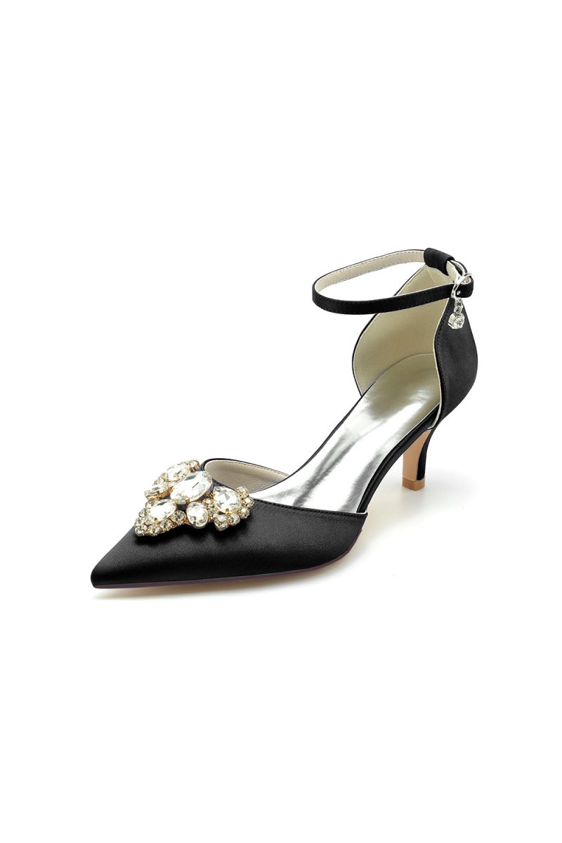 Rhinestone Pointed Toe Kitten Heels With Rhinestone - KissProm