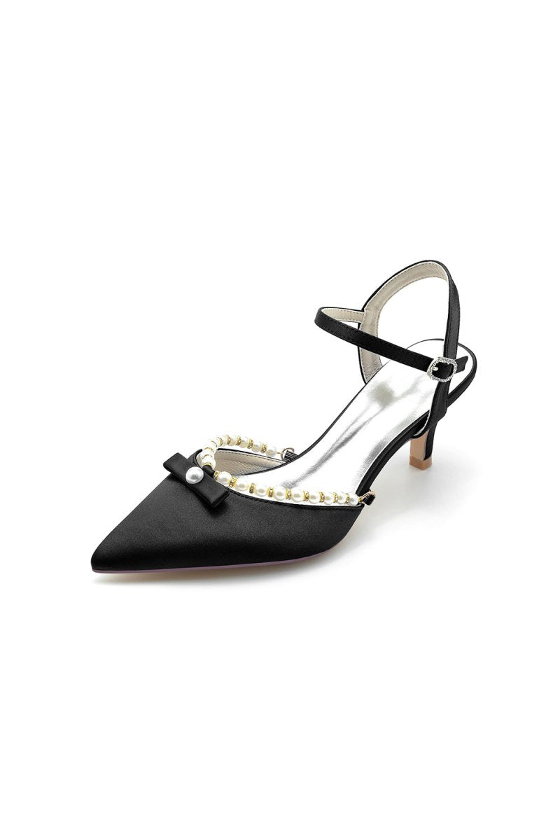 Pearl Satin Pointed Toe High Heels - KissProm