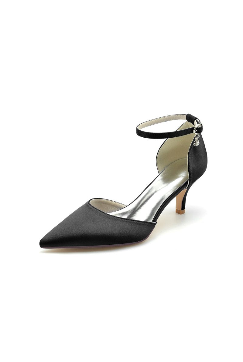 Simple Pointed Toe Satin Kitten Heels - KissProm