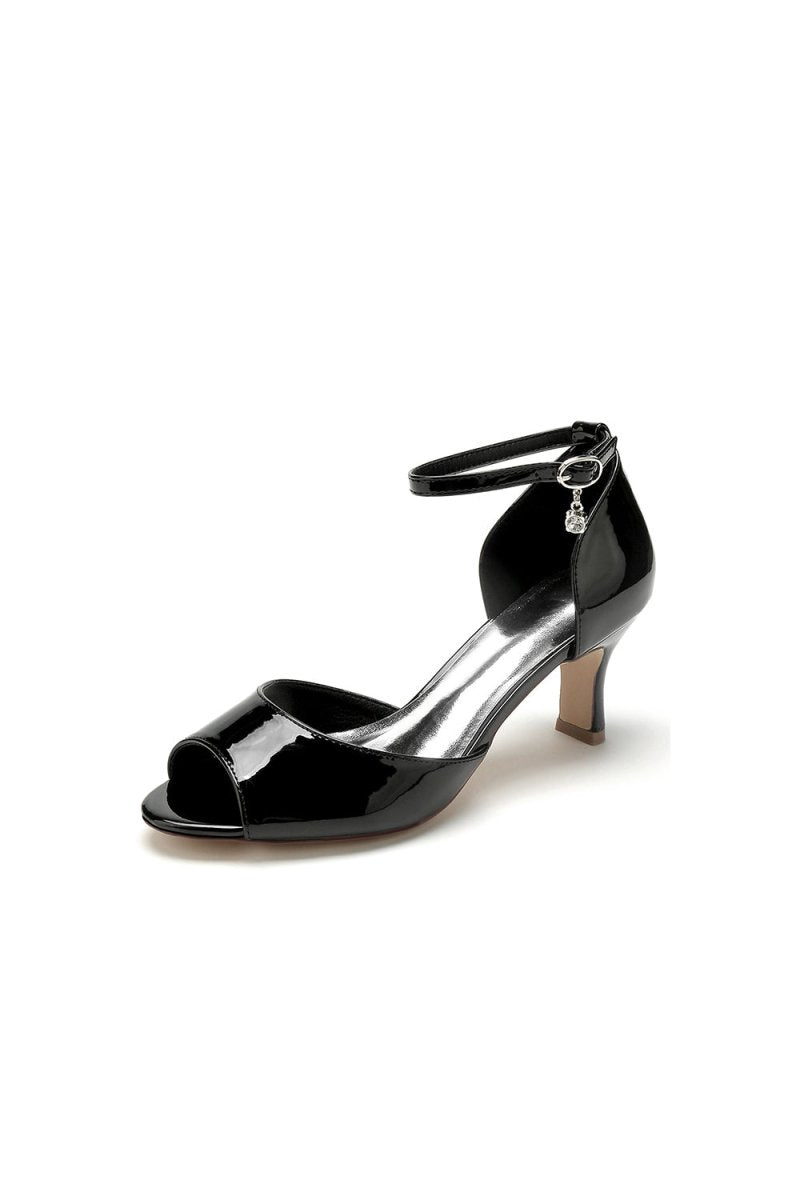 Open Toe Patent Leather Heels with Hanging Charm - KissProm