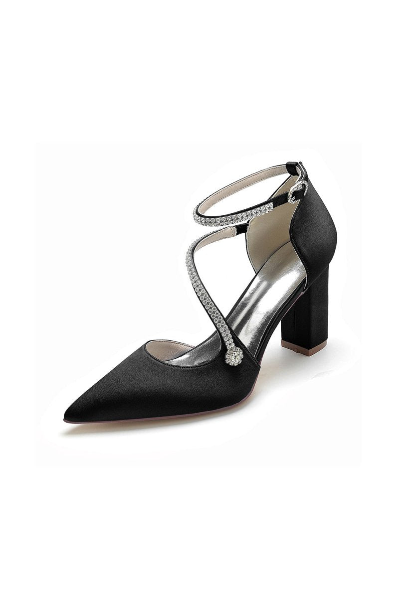 White Satin Pump with Cross - Strap and Beaded Buckle - KissProm